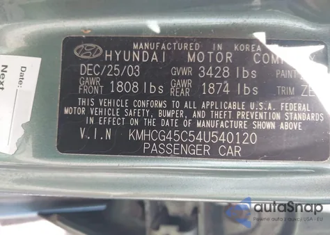 2004 Hyundai Accent Gl z USA, uszkodzony, nr VIN KMHCG45C54U540120